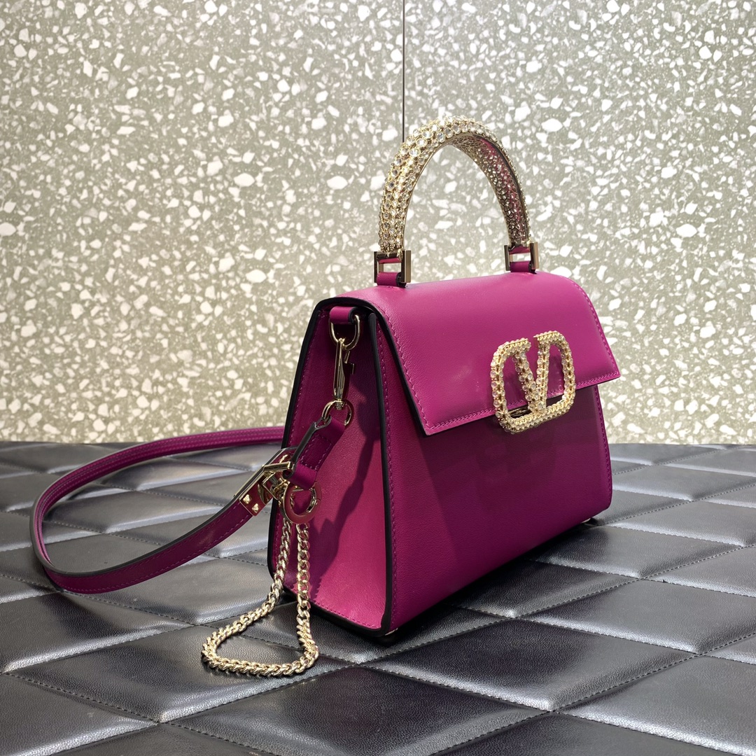 Valentino Garavani Vsling Small Handbag in Rose Purple Grainy Calfskin 